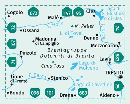 GRUPPO DI BRENTA Brentagruppe mapa 1:50 000 KOMPASS 2021 (2)