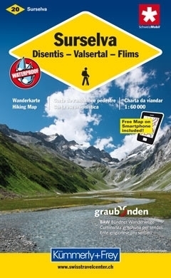 SURSELVA - DISENTIS - VALSERTAL - FLIMS wodoodporna mapa samochodowa 1:60 000 Kummerly + Frey